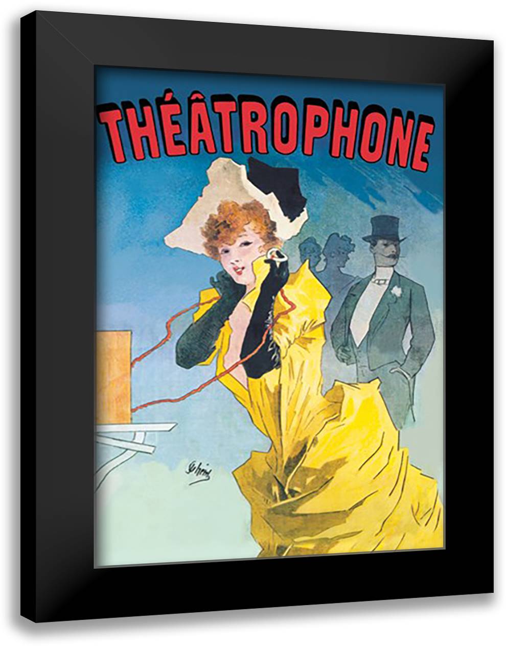 Theatrophone 16x22 Black Modern Wood Framed Art Print Poster by Cheret, Jules