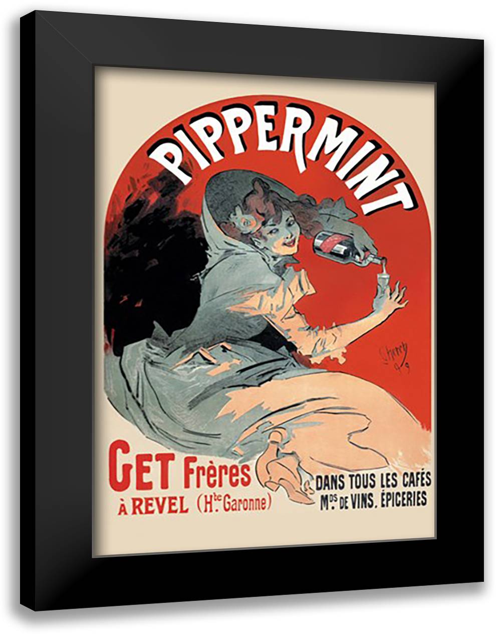 Pippermint 16x22 Black Modern Wood Framed Art Print Poster by Cheret, Jules