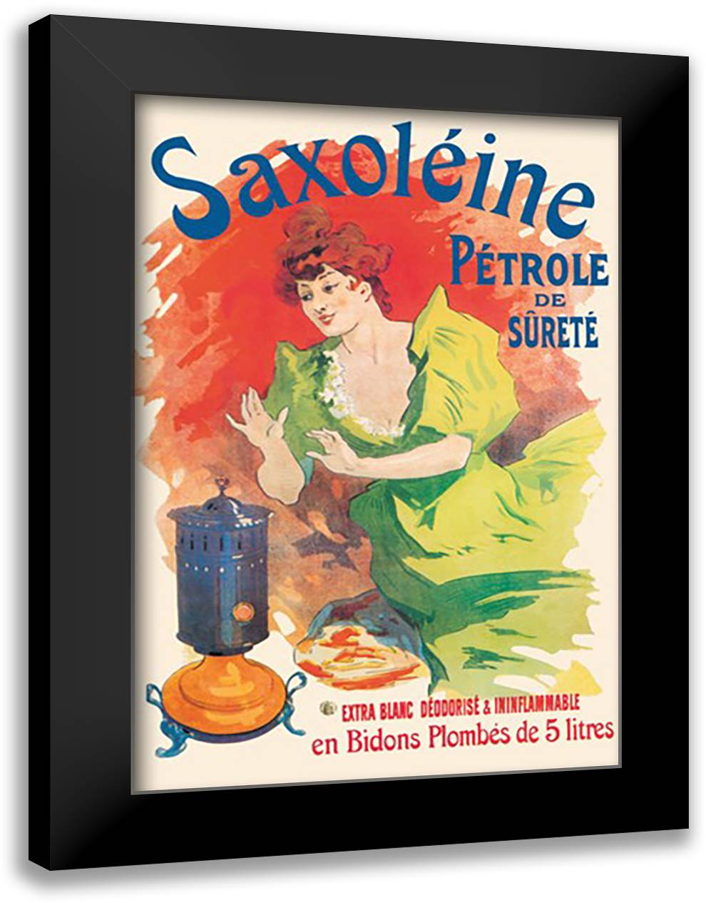 Saxoleine Petrole de Surete Extra Blanc 16x22 Black Modern Wood Framed Art Print Poster by Cheret, Jules