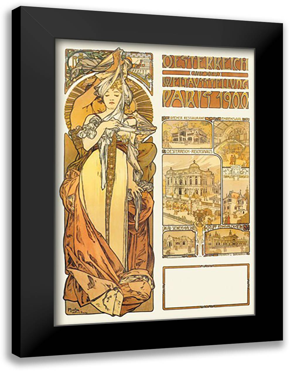 Austria: 1900 World's Fair Exhibition in Paris 16x22 Black Modern Wood Framed Art Print Poster by Mucha, Alphonse