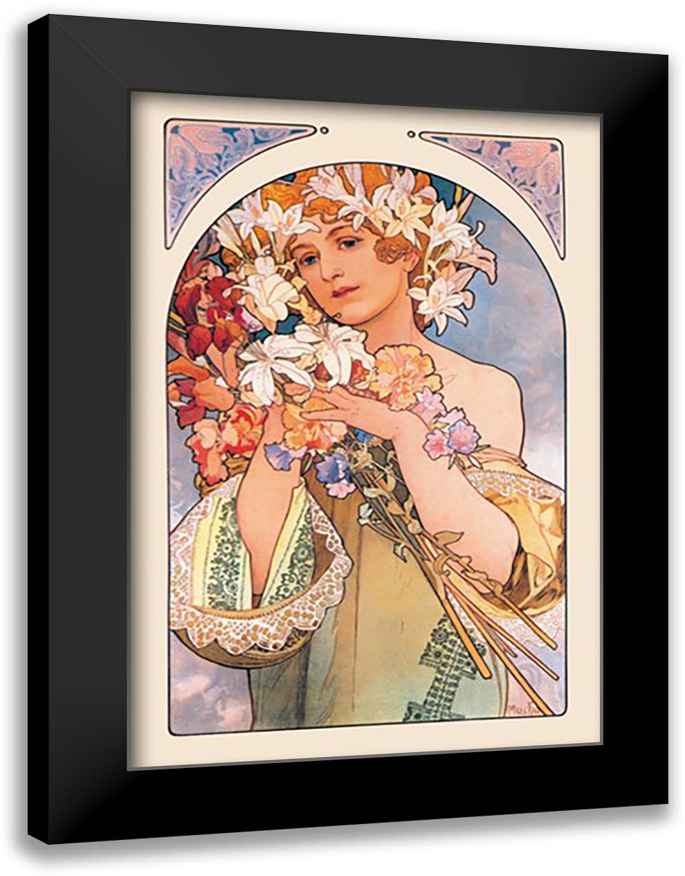Flower 16x22 Black Modern Wood Framed Art Print Poster by Mucha, Alphonse