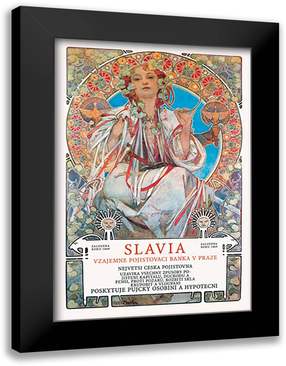 Slavia Insurance Company 16x22 Black Modern Wood Framed Art Print Poster by Mucha, Alphonse