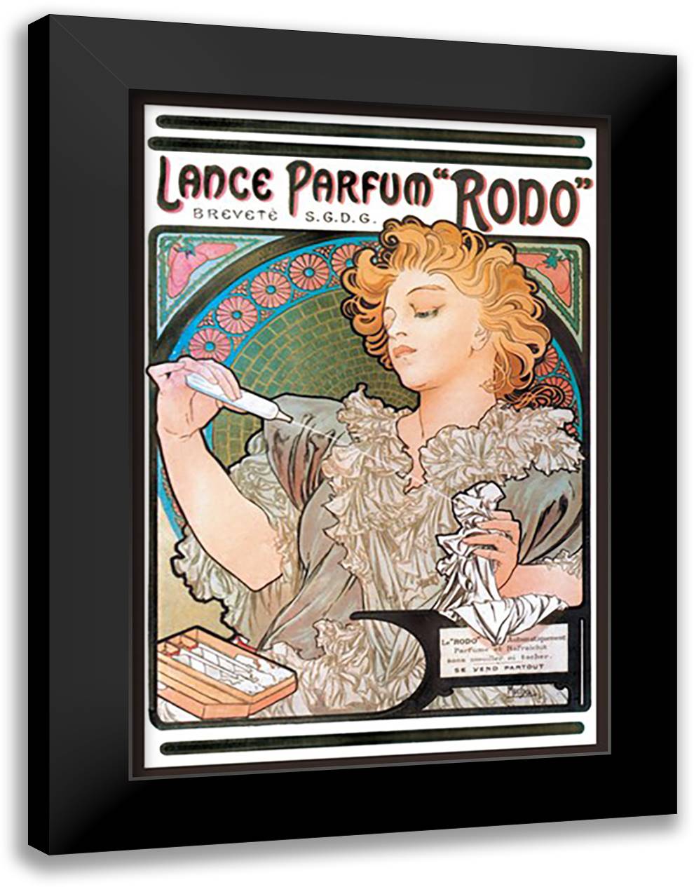 Rodo Perfume 16x22 Black Modern Wood Framed Art Print Poster by Mucha, Alphonse