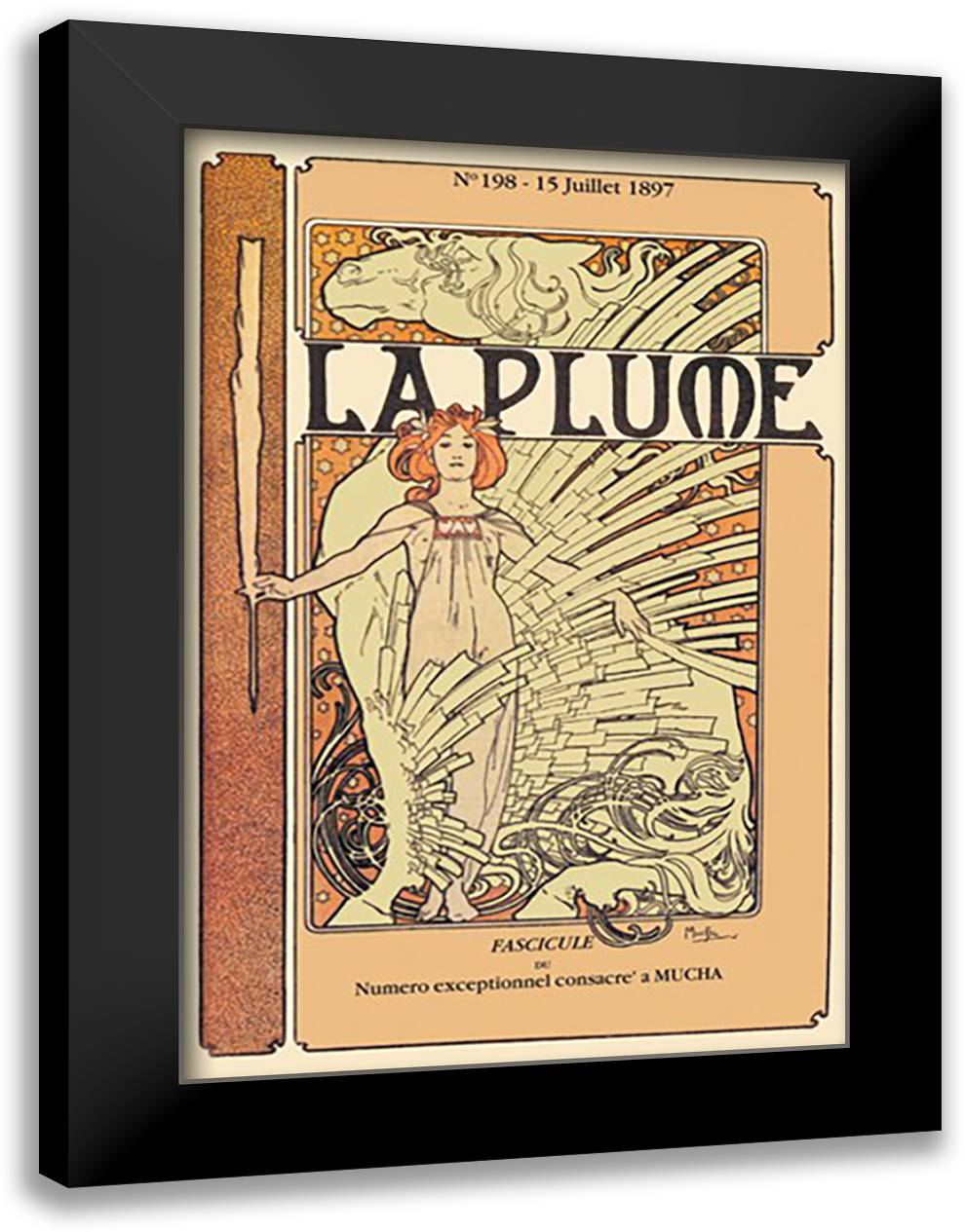 Plume 16x22 Black Modern Wood Framed Art Print Poster by Mucha, Alphonse