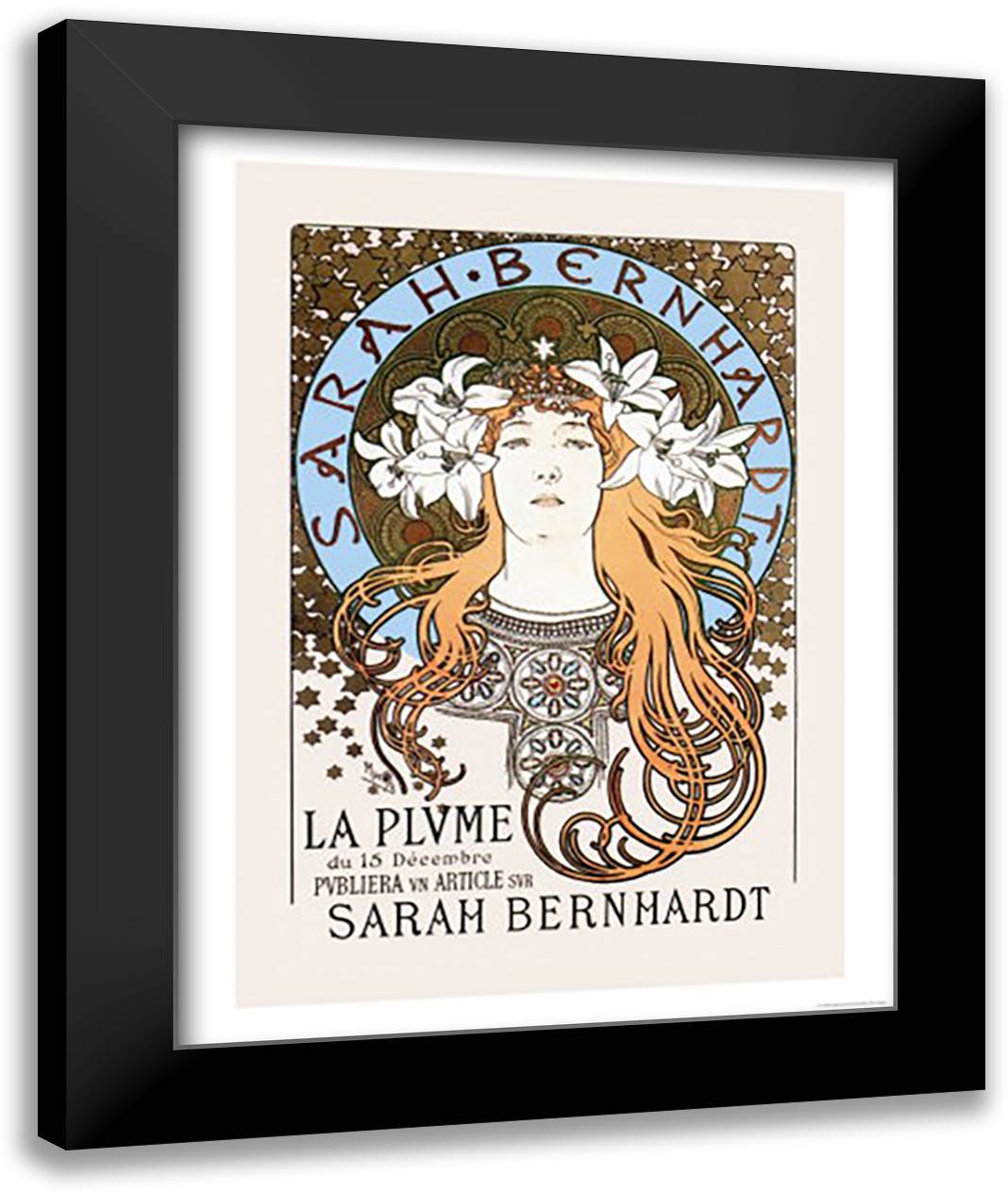 Sarah Bernhardt 16x22 Black Modern Wood Framed Art Print Poster by Mucha, Alphonse