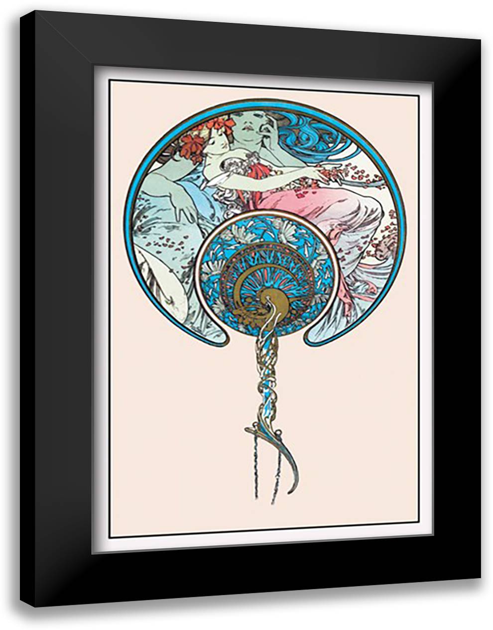 Passing Wind Takes Youth Away 16x22 Black Modern Wood Framed Art Print Poster by Mucha, Alphonse