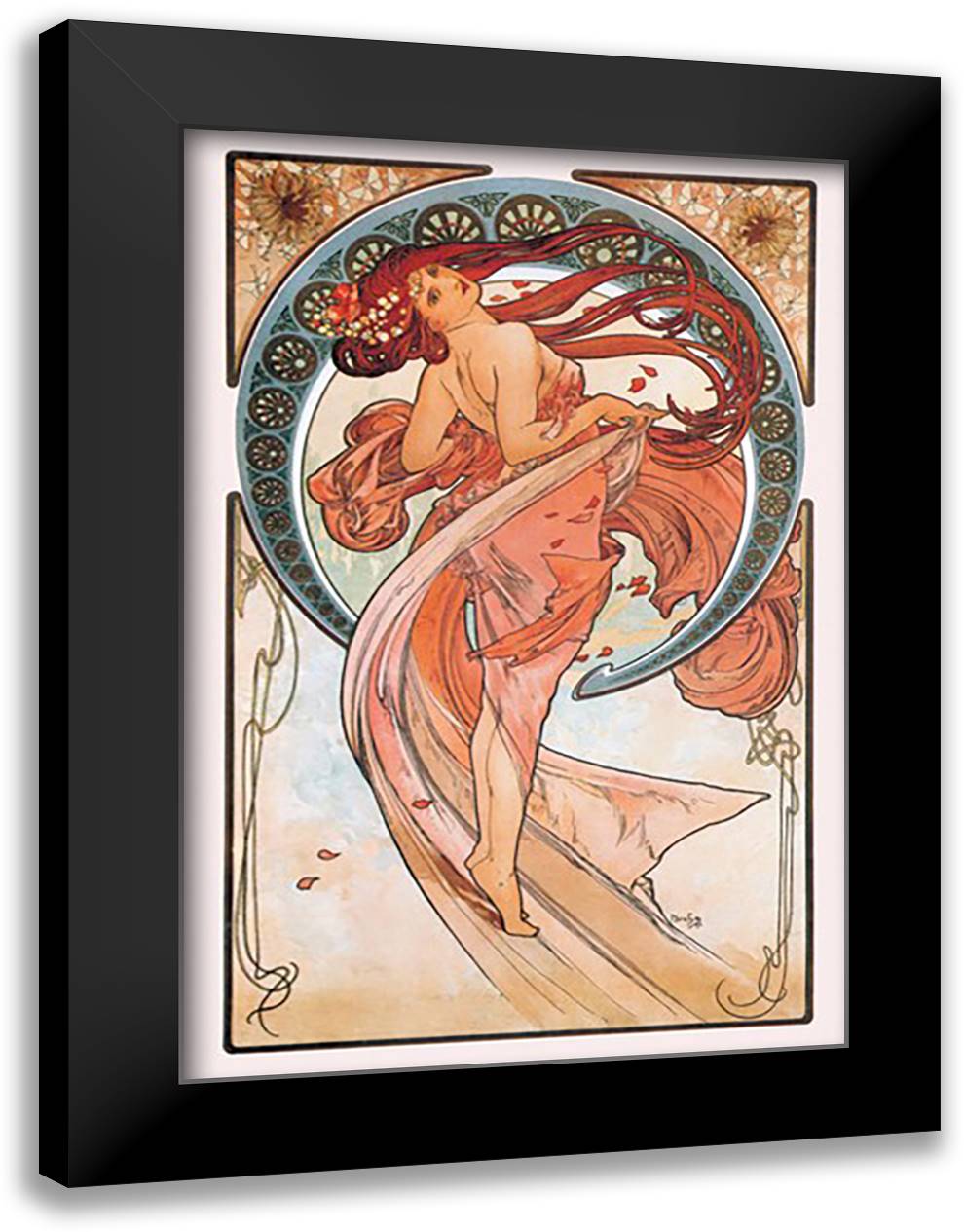 Dance (Rose) 16x22 Black Modern Wood Framed Art Print Poster by Mucha, Alphonse