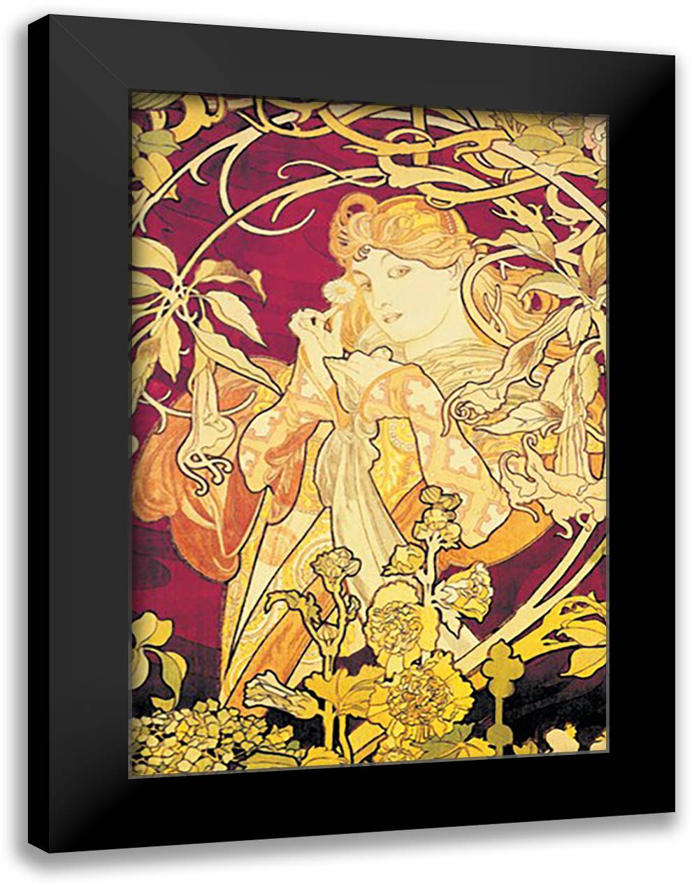 Ivy 16x22 Black Modern Wood Framed Art Print Poster by Mucha, Alphonse
