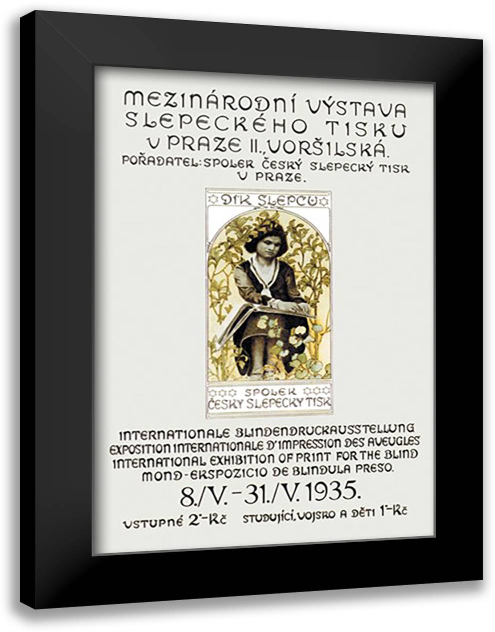International Exhibition of Print for the Blind 16x22 Black Modern Wood Framed Art Print Poster by Mucha, Alphonse