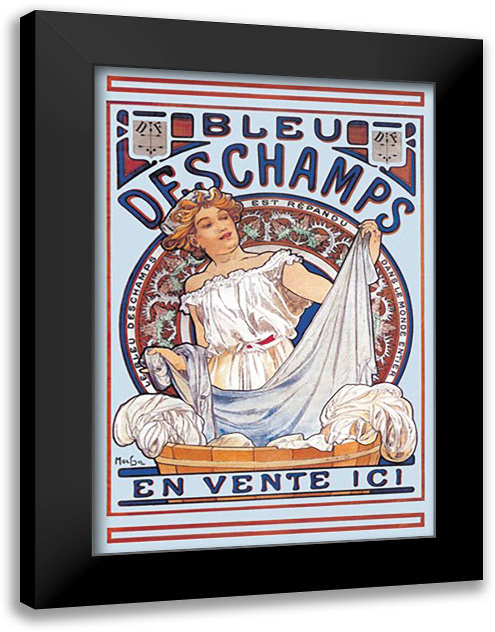Bleu Deschamps en Vente Ici 16x22 Black Modern Wood Framed Art Print Poster by Mucha, Alphonse