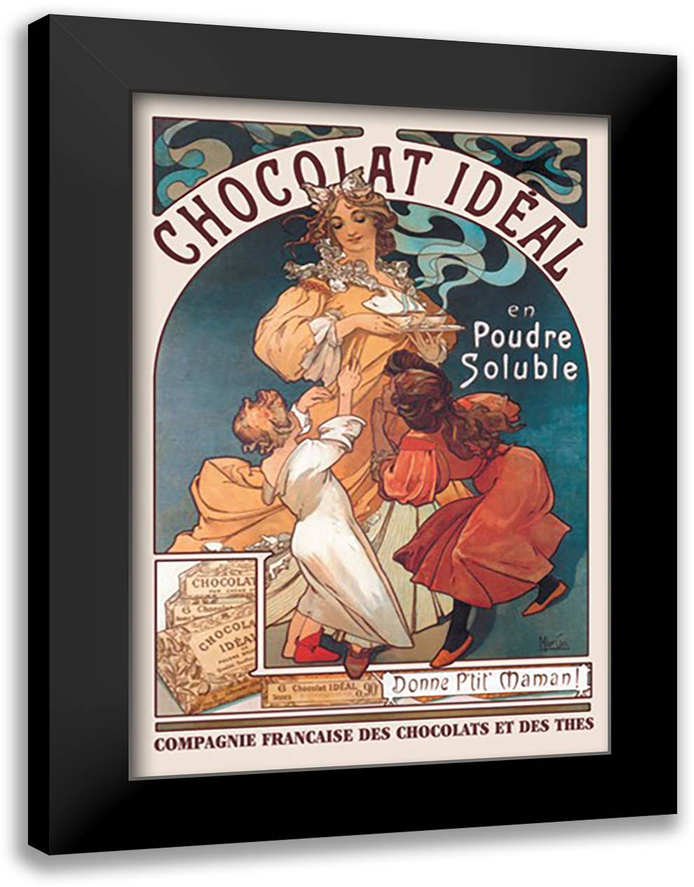 Chocolat Ideal 16x22 Black Modern Wood Framed Art Print Poster by Mucha, Alphonse