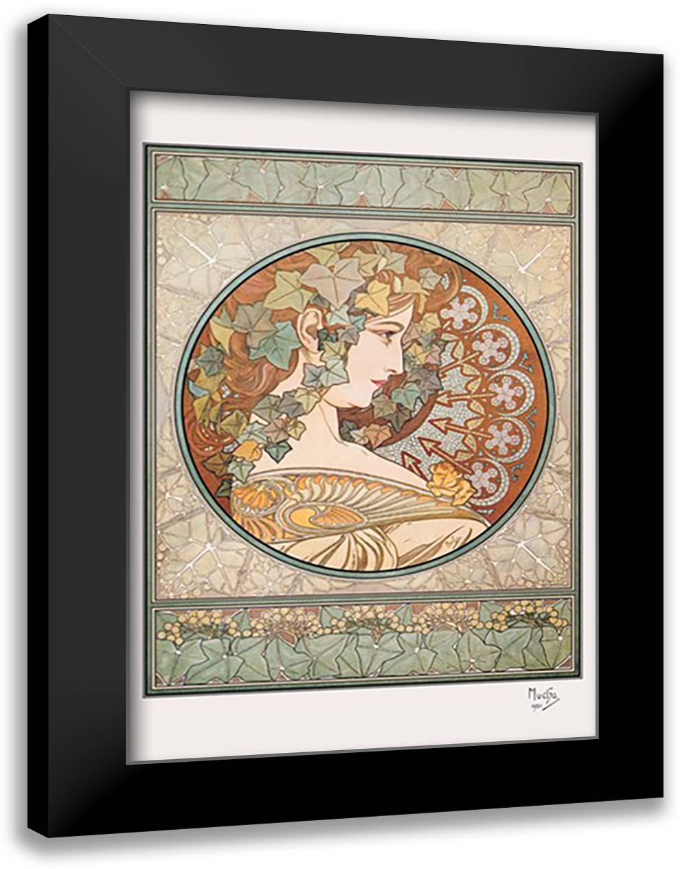Laurel 16x22 Black Modern Wood Framed Art Print Poster by Mucha, Alphonse