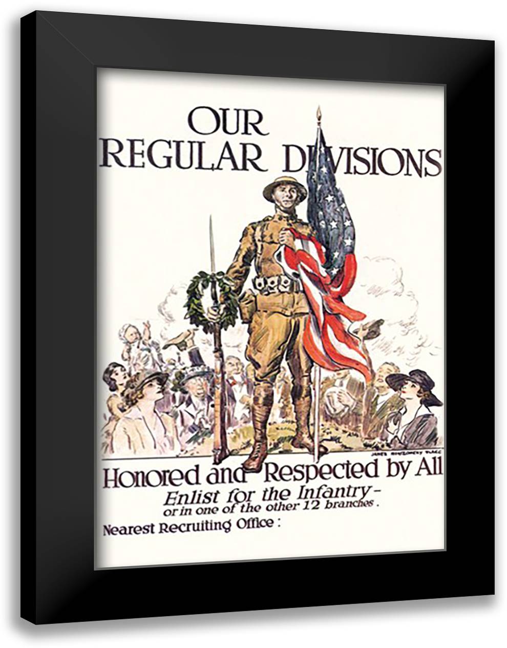 Our Regular Divisions - Enlist for the Infantry 16x22 Black Modern Wood Framed Art Print Poster by Flagg, James Montgomery