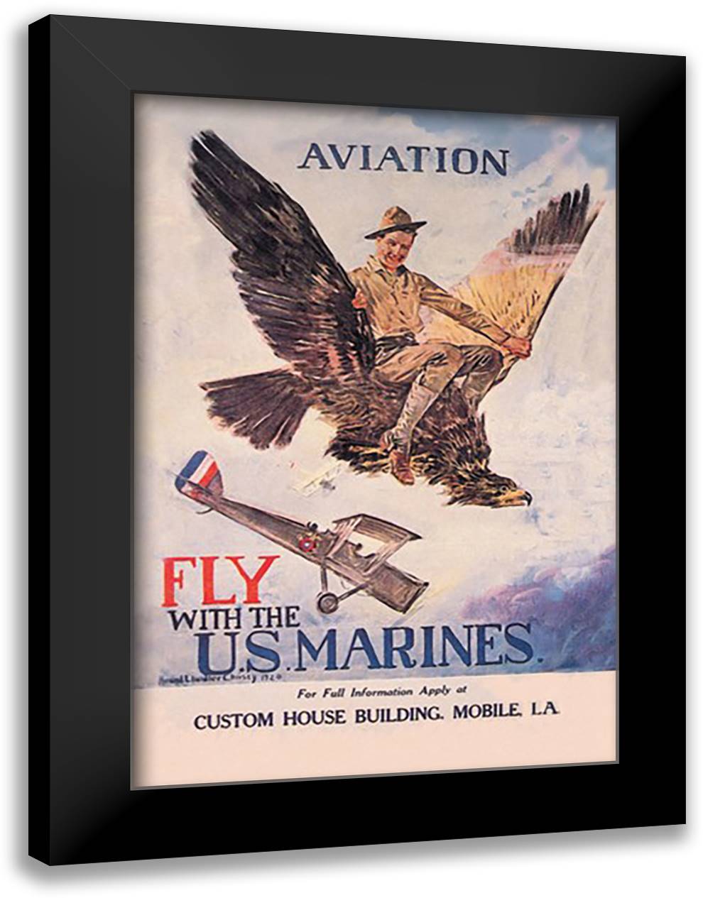Fly with the U.S. Marines 16x22 Black Modern Wood Framed Art Print Poster by Christy, Howard