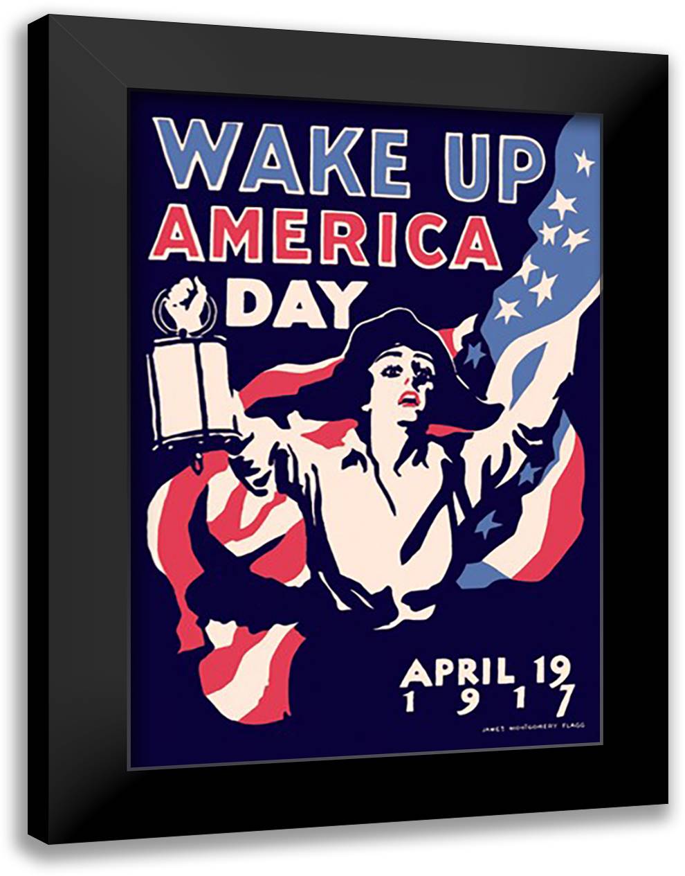 Wake Up America Day 16x22 Black Modern Wood Framed Art Print Poster by Flagg, James Montgomery