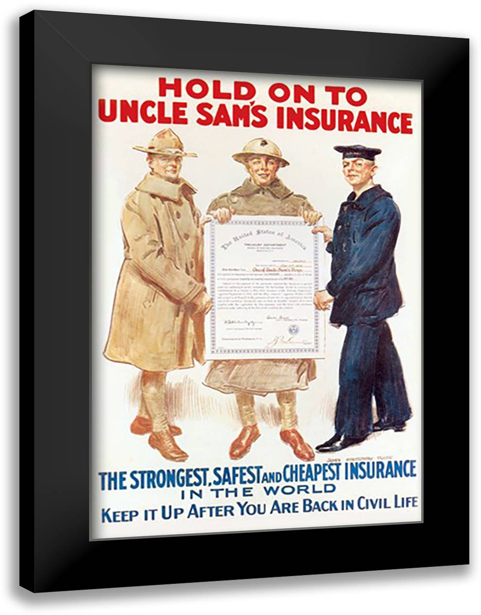 Hold on to Uncle Sam's Insurance 16x22 Black Modern Wood Framed Art Print Poster by Flagg, James Montgomery