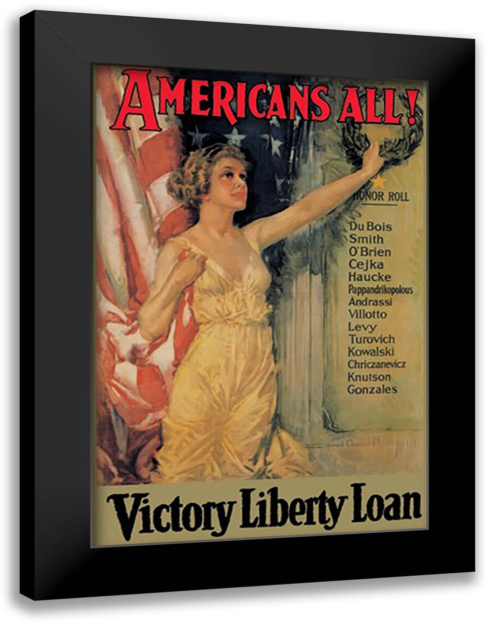 Americans All! Victory Liberty Loan 16x22 Black Modern Wood Framed Art Print Poster by Christy, Howard