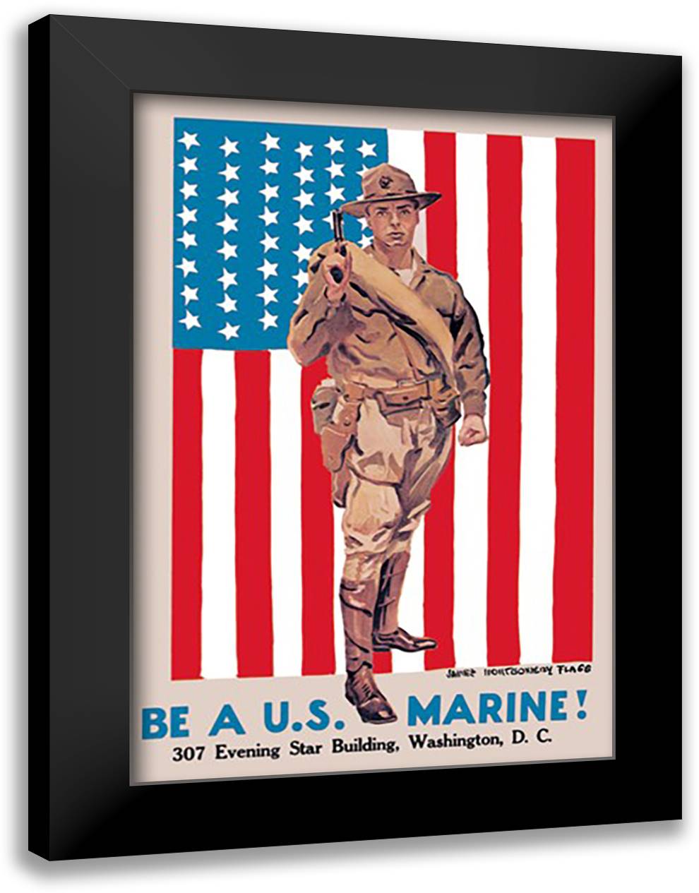 Be a U.S. Marine - Evening Star Building 16x22 Black Modern Wood Framed Art Print Poster by Flagg, James Montgomery