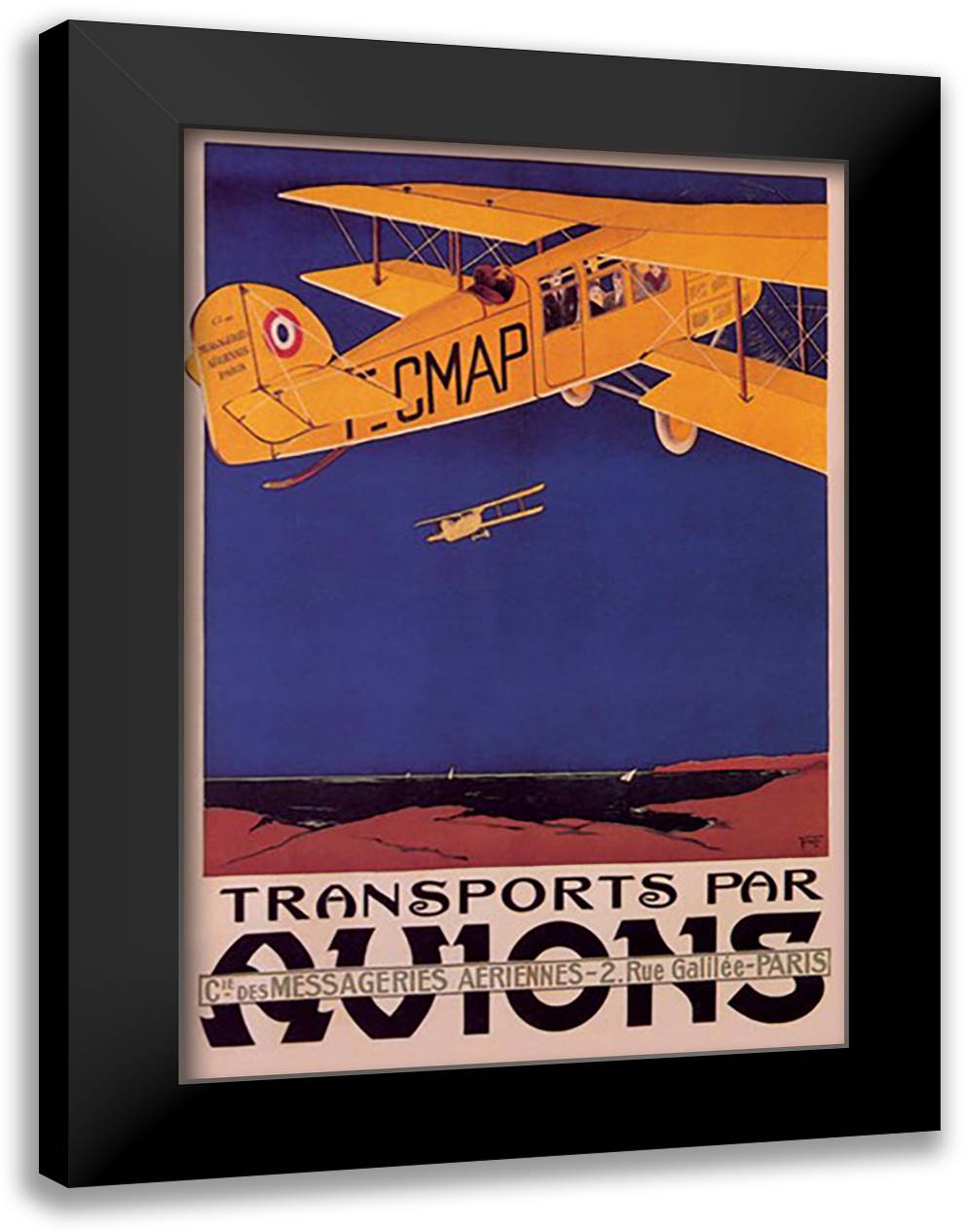 Transports par Avions 16x22 Black Modern Wood Framed Art Print Poster by Money, N. R.