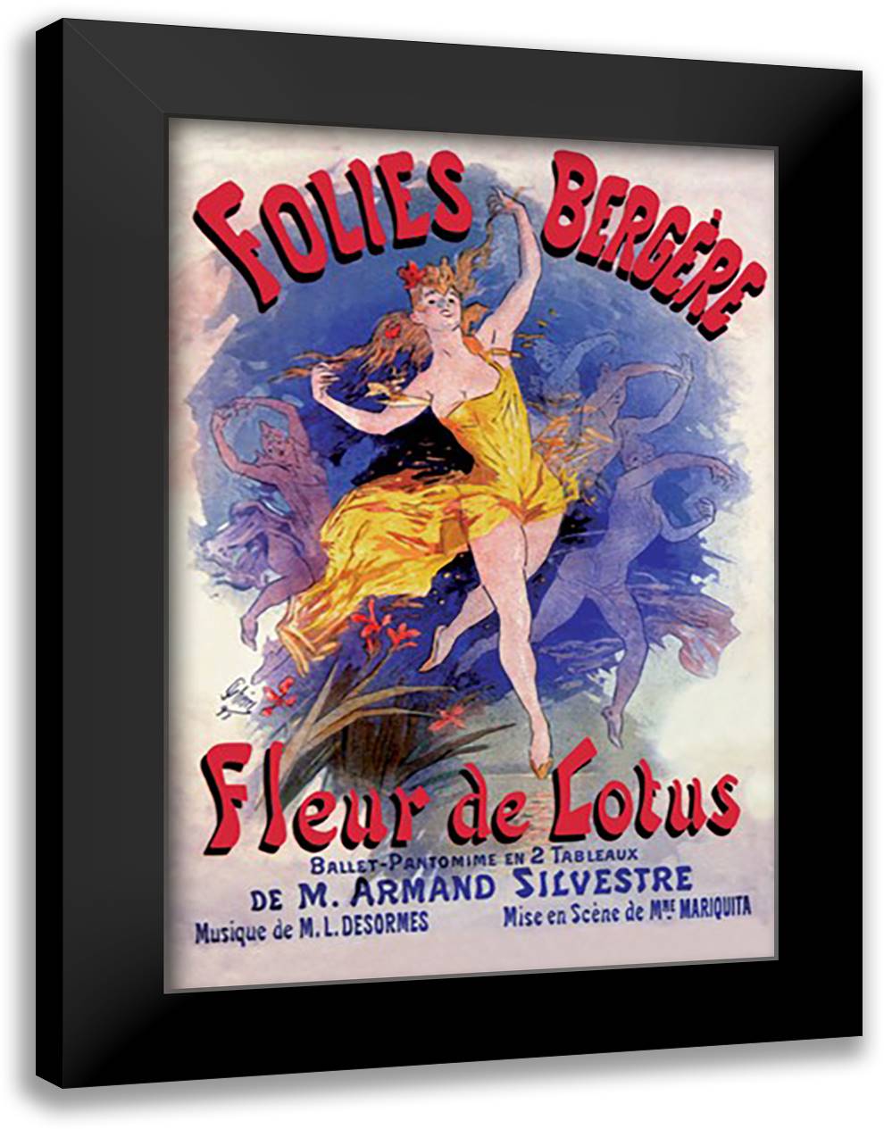 Folies-Bergere: Fleur de Lotus 16x22 Black Modern Wood Framed Art Print Poster by Cheret, Jules