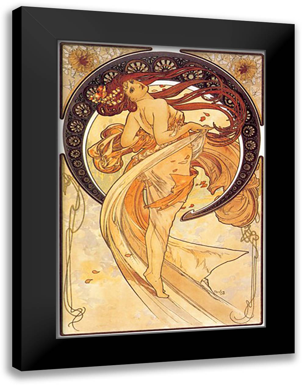 Dance (Golden) 16x22 Black Modern Wood Framed Art Print Poster by Mucha, Alphonse