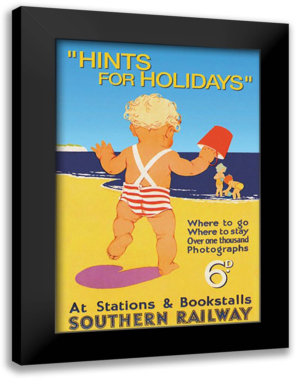 Southern Railway: "Hints for Holidays" 16x22 Black Modern Wood Framed Art Print Poster by Harris, Maeve