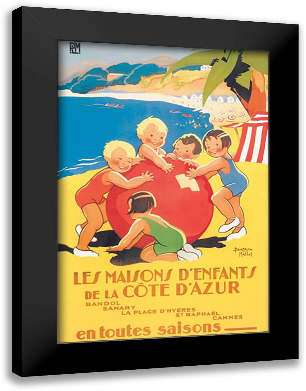 Maisons d'Enfants de la Cote D'Azur 16x22 Black Modern Wood Framed Art Print Poster by Mallet, Beatrice