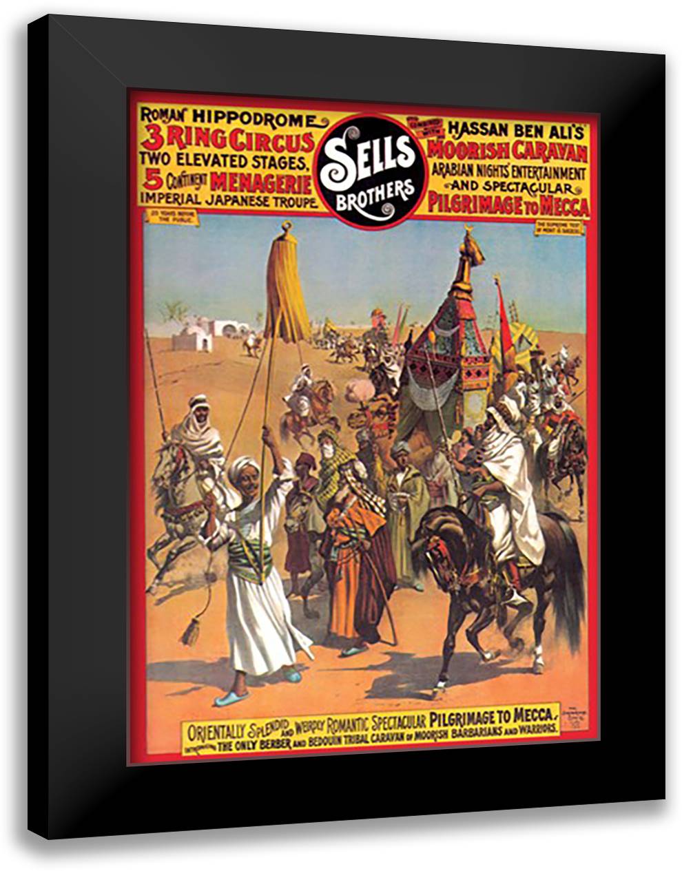 Pilgrimage to Mecca: Sells Brothers Circus 16x22 Black Modern Wood Framed Art Print Poster