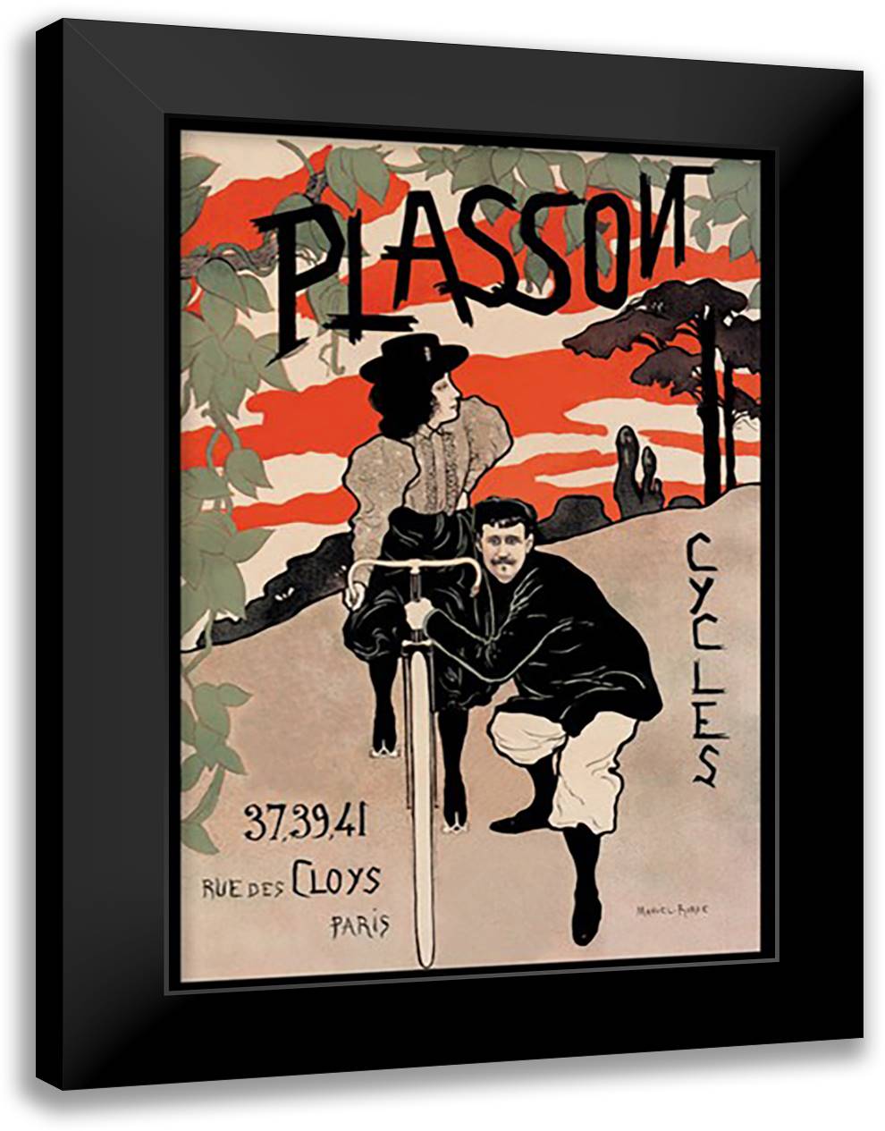 Plasson Cycles 16x22 Black Modern Wood Framed Art Print Poster