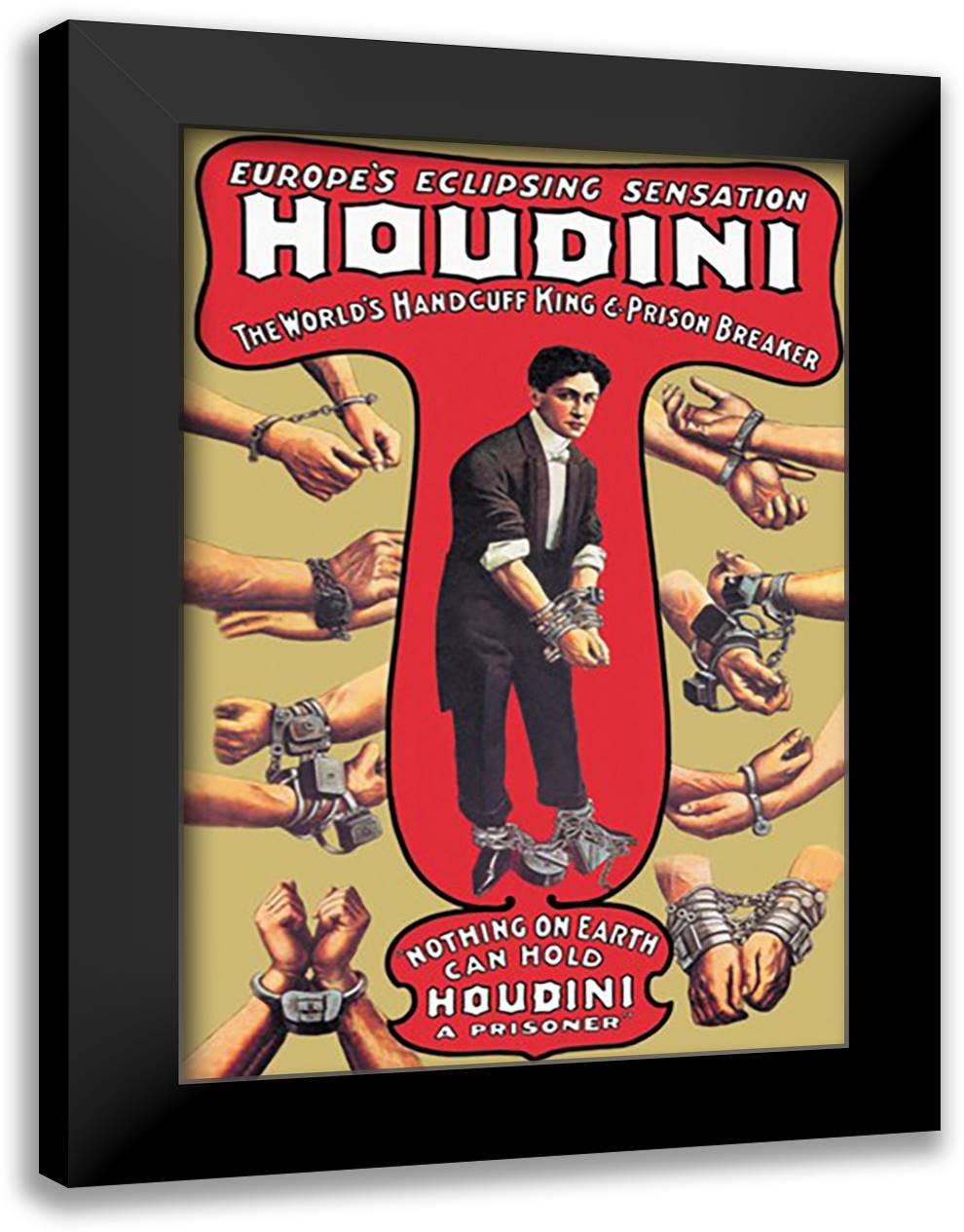 Houdini: The World's Handcuff King and Prison Breaker 16x22 Black Modern Wood Framed Art Print Poster