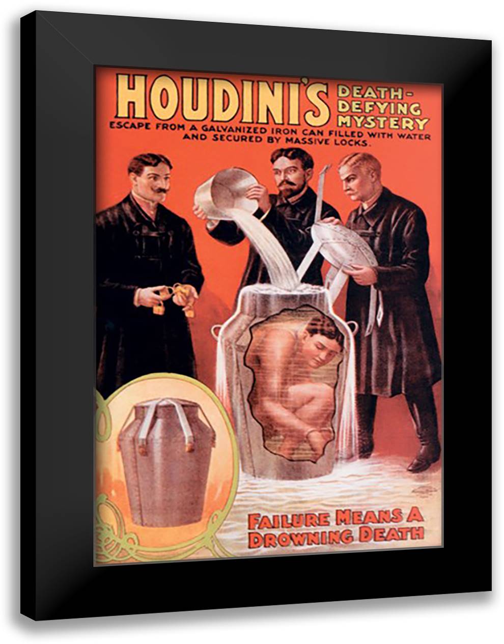 Houdini's Death-Defying Mystery 16x22 Black Modern Wood Framed Art Print Poster