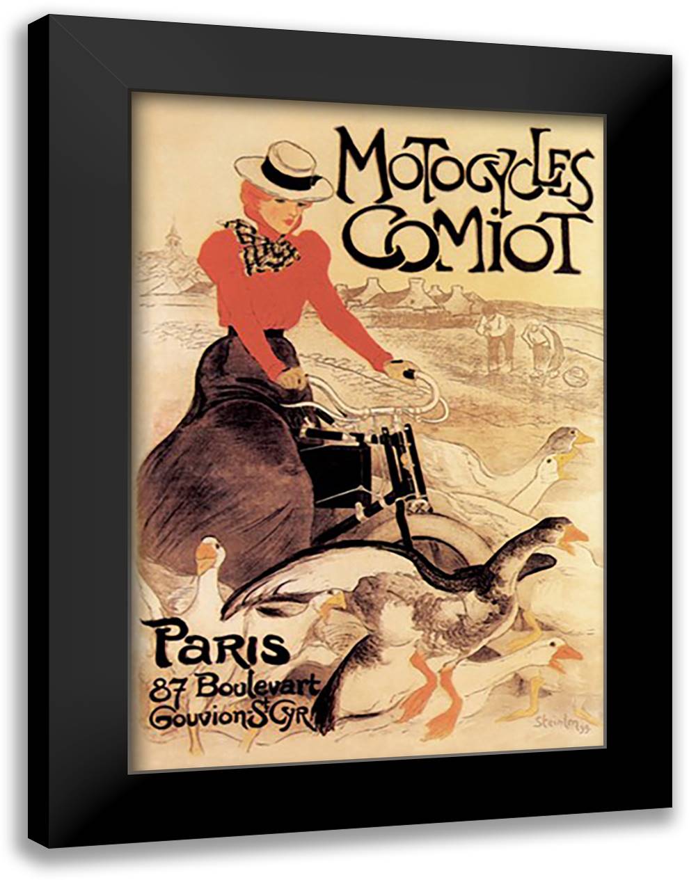 Motorcycles Comiot 16x22 Black Modern Wood Framed Art Print Poster by Steinlen, Theophile-Alexandre
