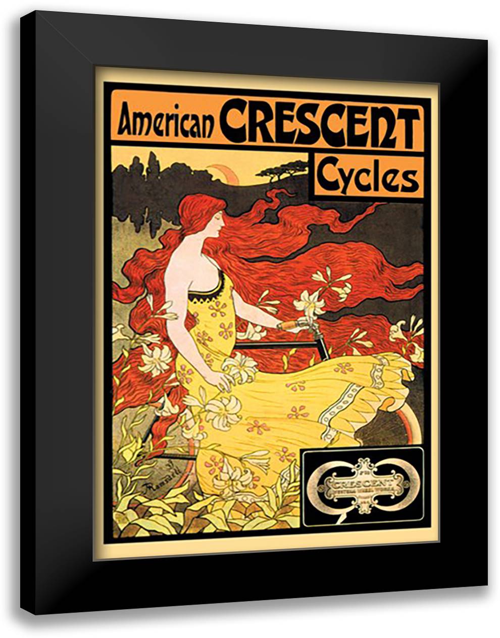 American Crescent Cycles 16x22 Black Modern Wood Framed Art Print Poster by Ramsdell, Fred