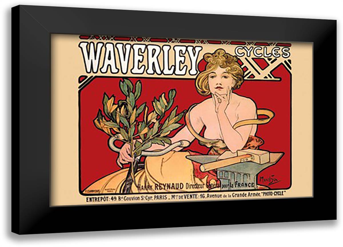 Waverley Cycles 22x16 Black Modern Wood Framed Art Print Poster by Mucha, Alphonse