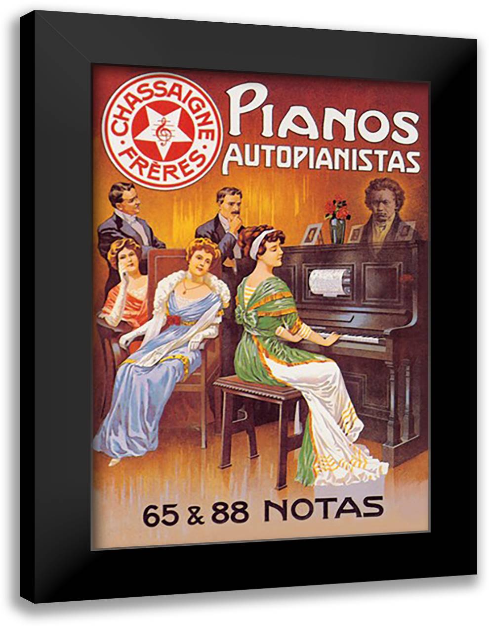 Pianos Autopianistas with Beethoven 16x22 Black Modern Wood Framed Art Print Poster by Trub, A.