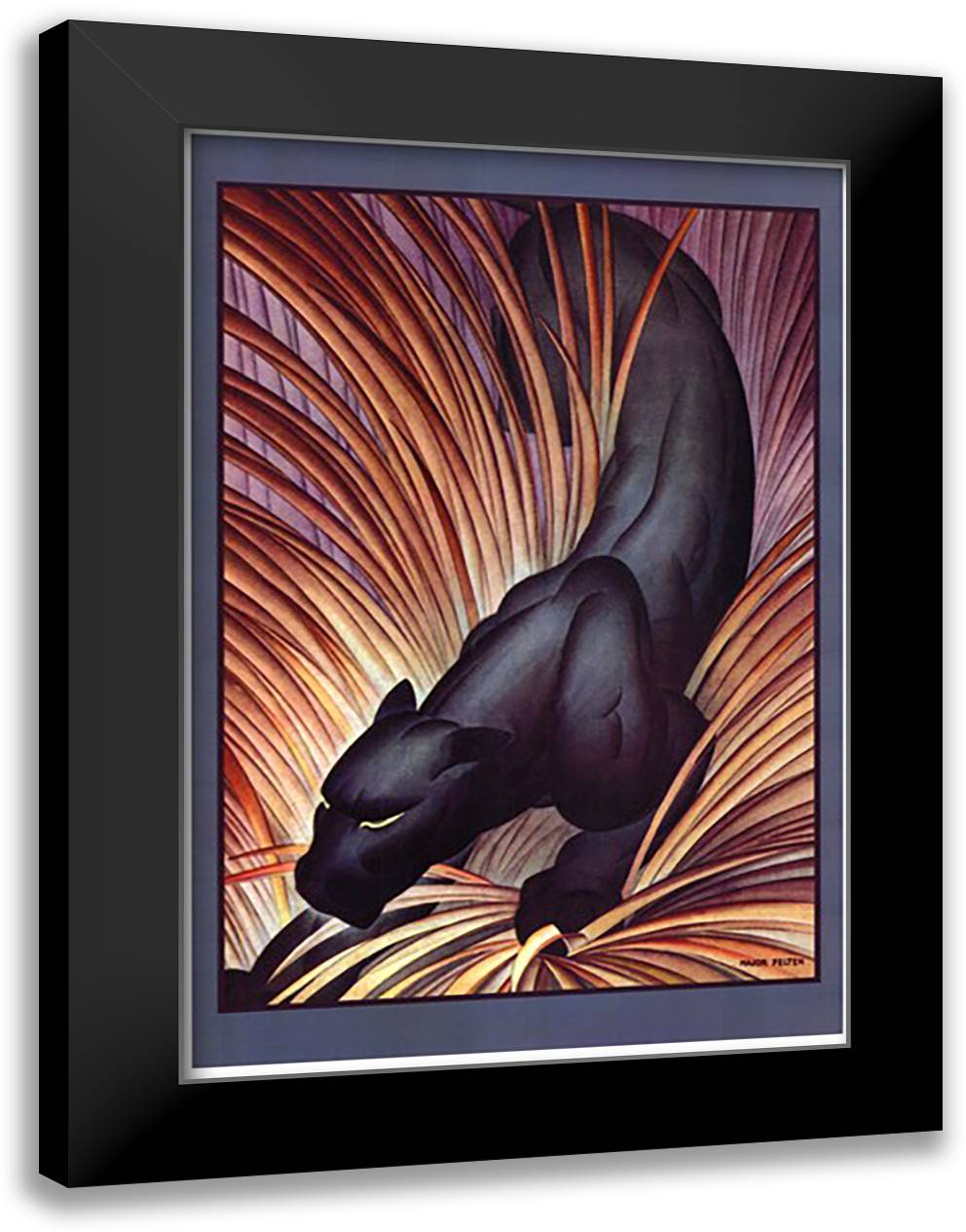 Asia Magazine: Stalking Panther 16x22 Black Modern Wood Framed Art Print Poster by Felton, Major