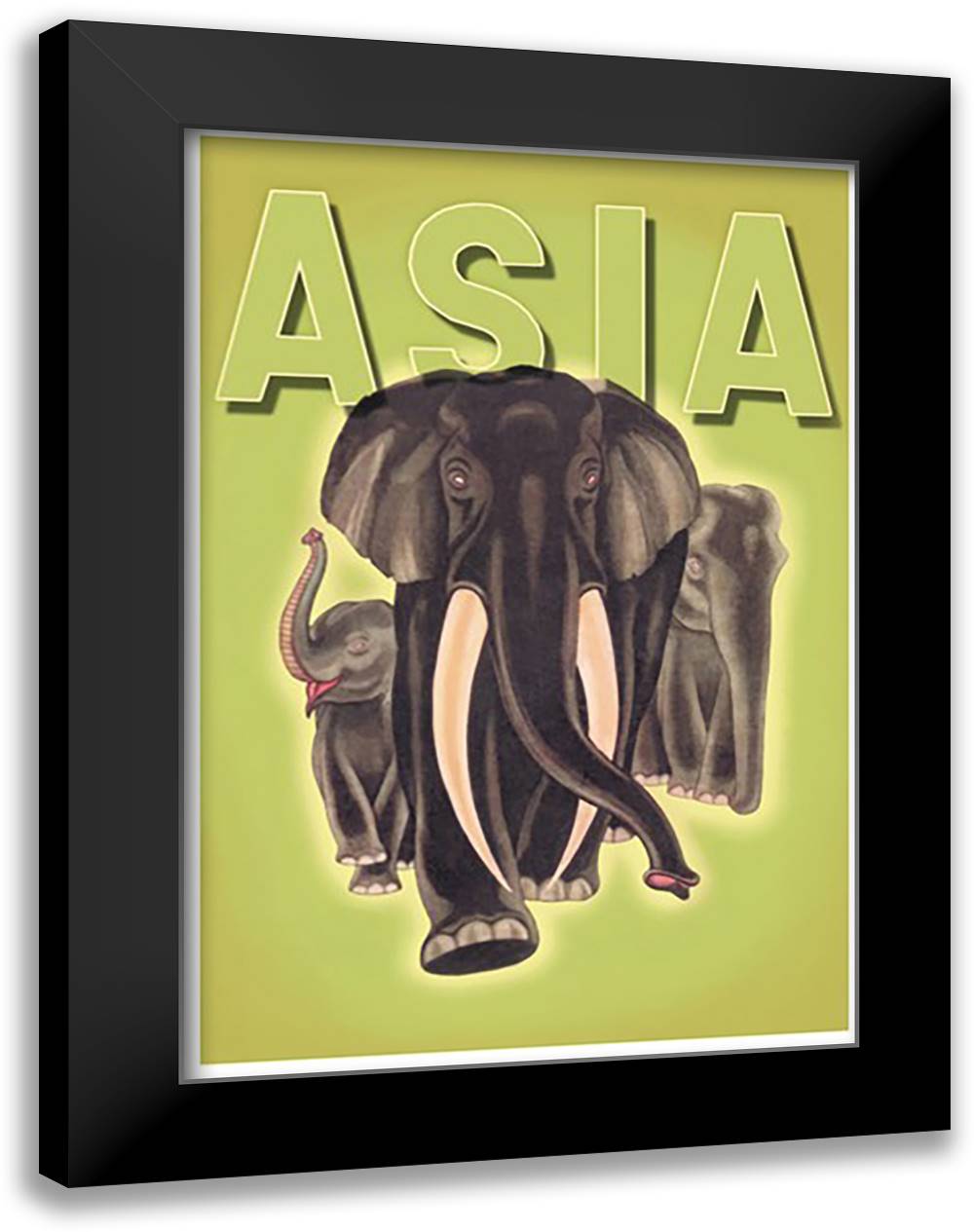Asia Magazine: Indian Elephants 16x22 Black Modern Wood Framed Art Print Poster by Harrer, Robert