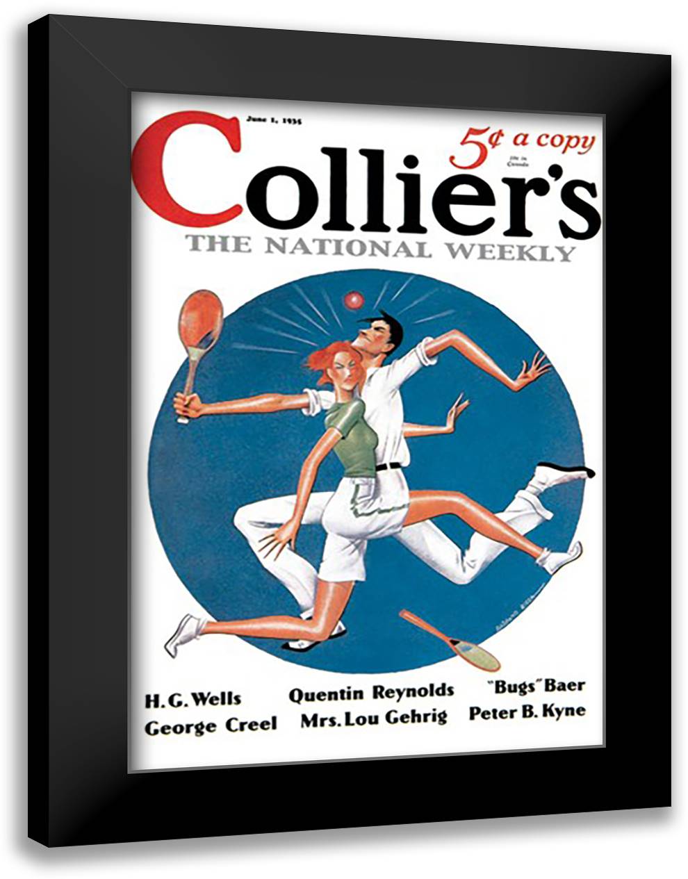 Collier's: Tennis Collision 16x22 Black Modern Wood Framed Art Print Poster by Colliers
