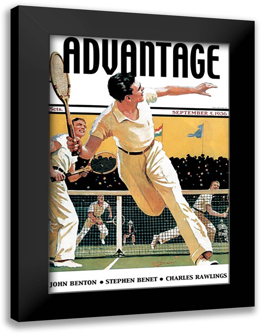 Men Play Tennis 16x22 Black Modern Wood Framed Art Print Poster