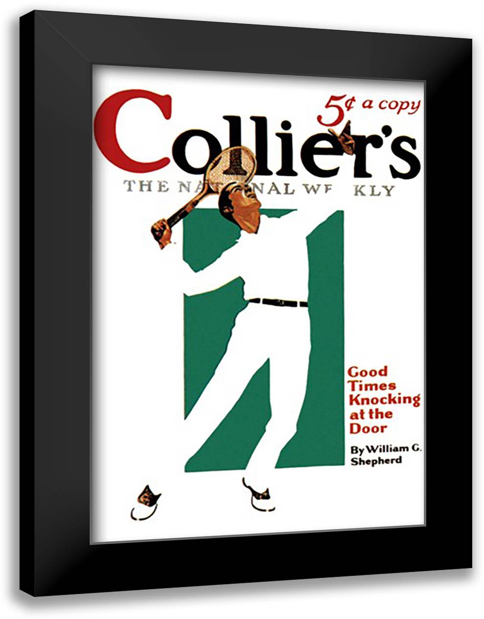 Collier's: Good Times Knocking at the Door 16x22 Black Modern Wood Framed Art Print Poster by Colliers
