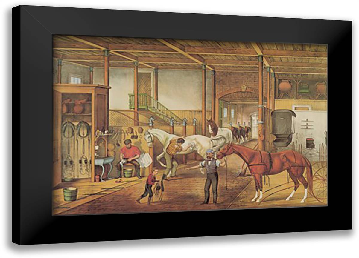Inside the Stable 22x16 Black Modern Wood Framed Art Print Poster