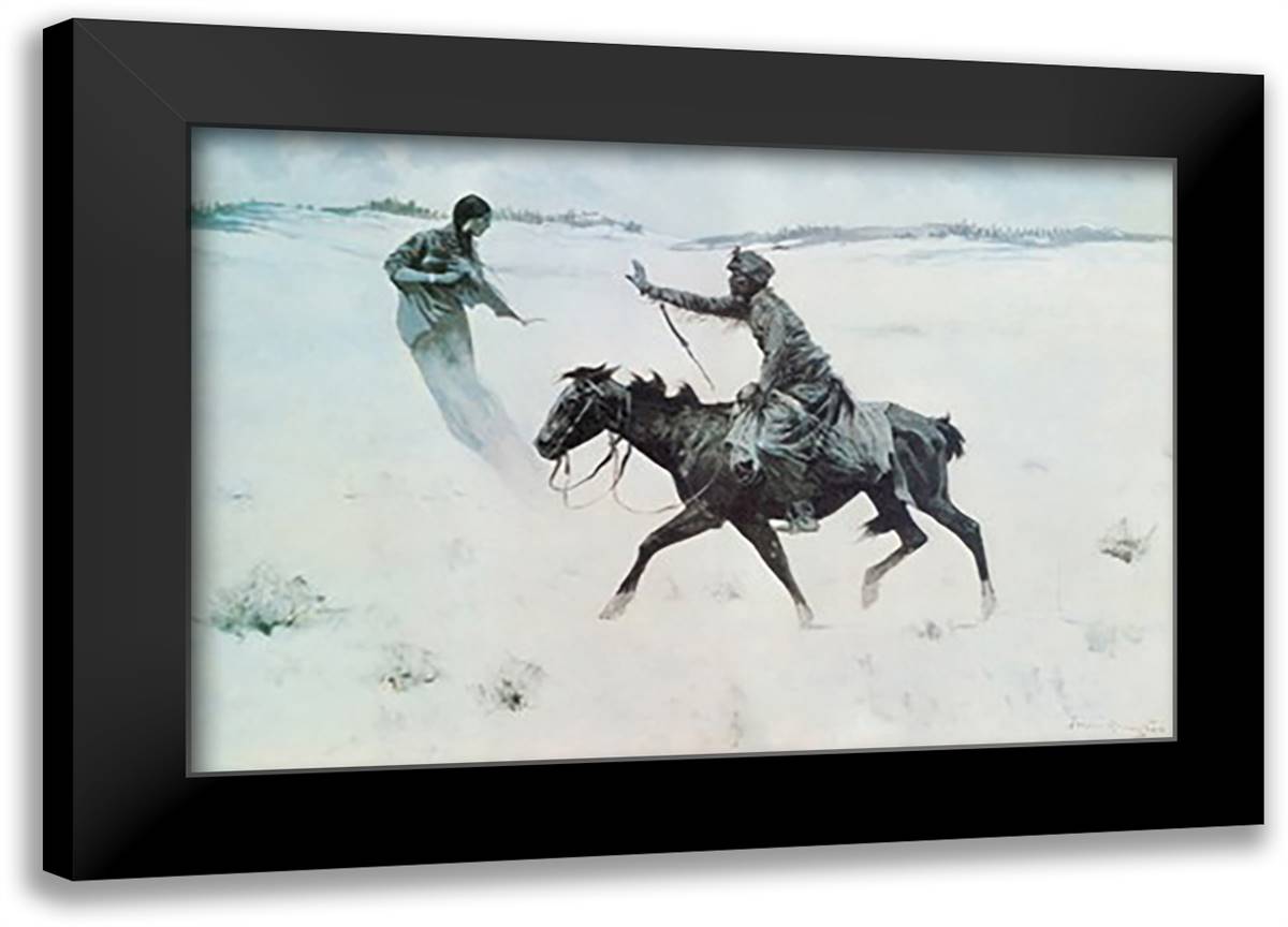 Horseman and Floating Woman 22x16 Black Modern Wood Framed Art Print Poster