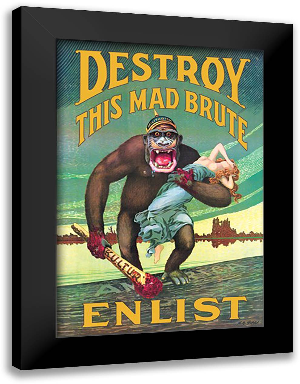 Destroy this Mad Brute - Enlist 16x22 Black Modern Wood Framed Art Print Poster by Hopps