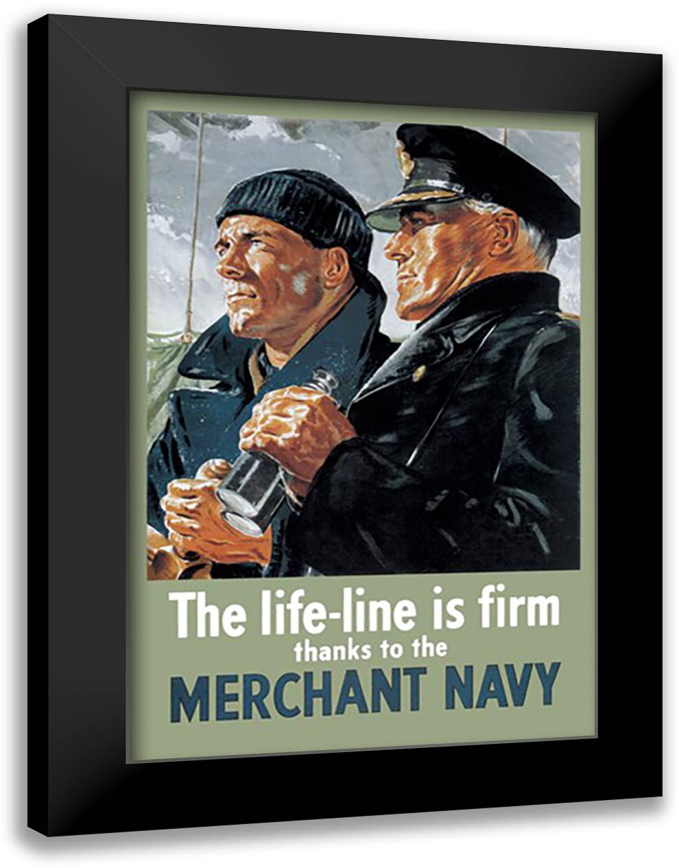 Life-Line is Firm, Thanks to the Merchant Navy 16x22 Black Modern Wood Framed Art Print Poster
