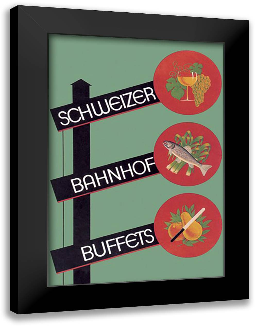 Schweizer Bahnhof Buffets 16x22 Black Modern Wood Framed Art Print Poster by Kuhn, Charles