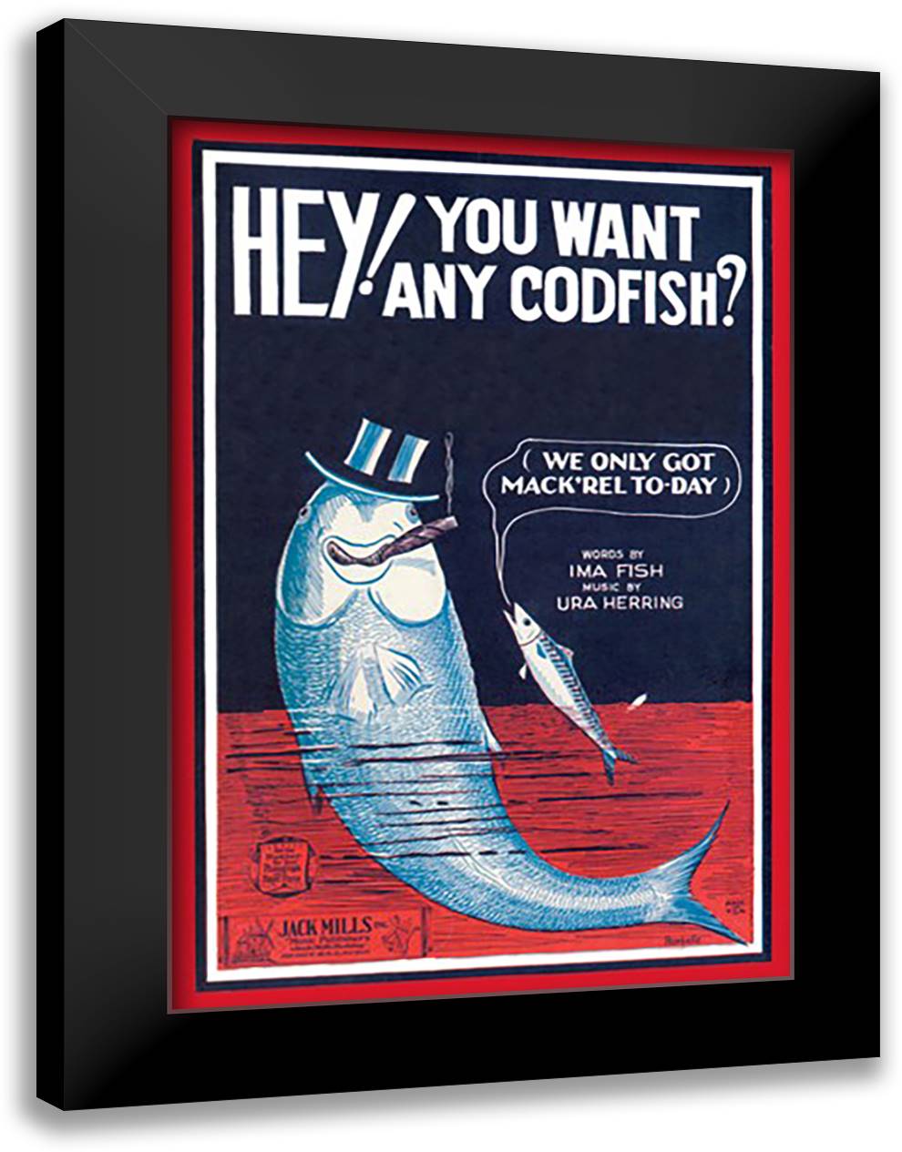 Hey! You Want Any Codfish? 16x22 Black Modern Wood Framed Art Print Poster