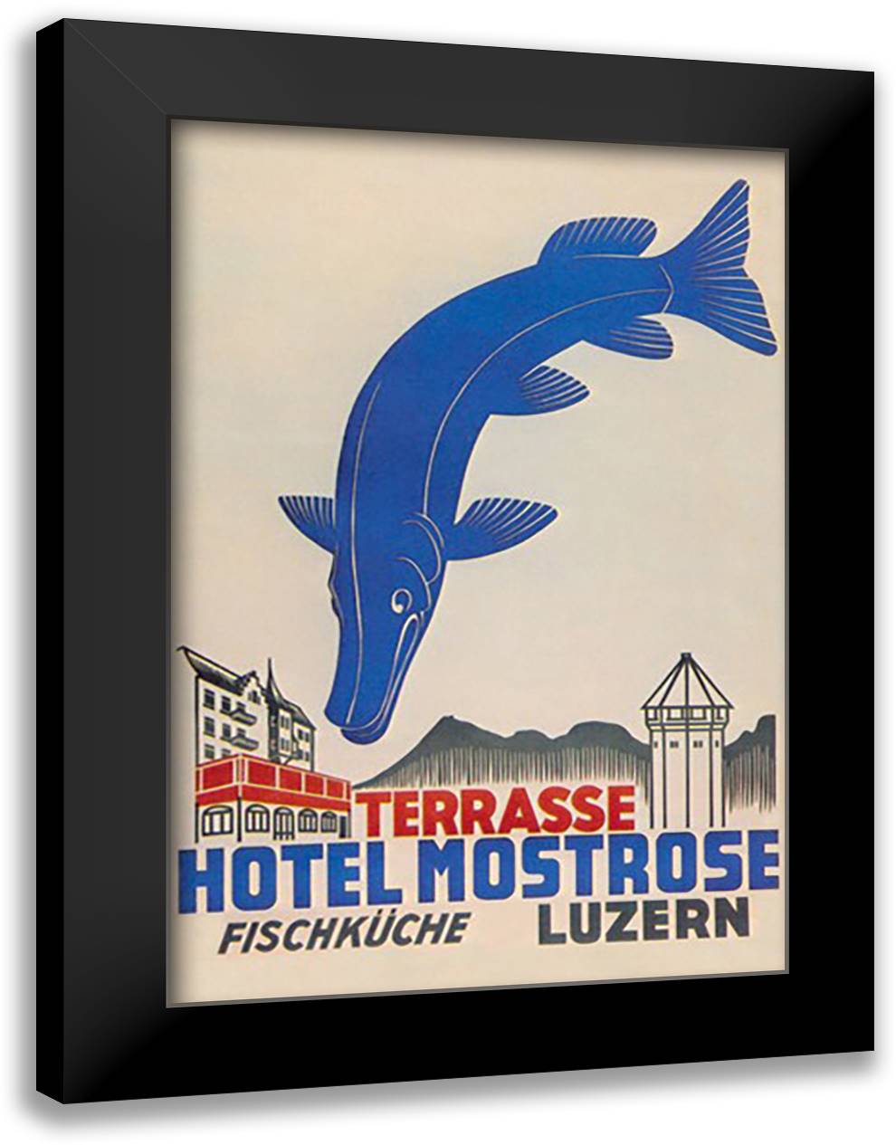 Hotel Mostrose Luzern 16x22 Black Modern Wood Framed Art Print Poster by Straub