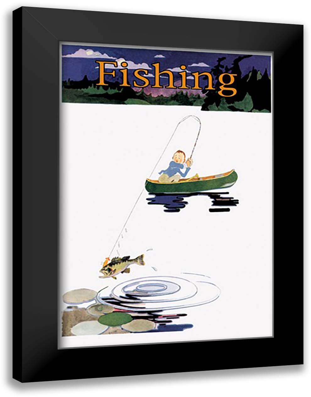 Fishing 16x22 Black Modern Wood Framed Art Print Poster