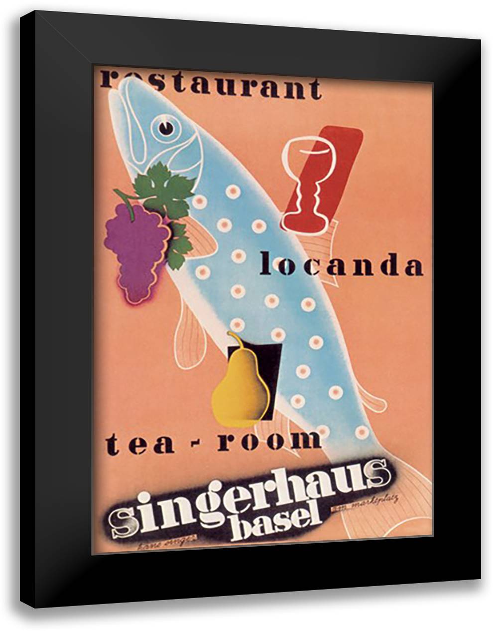 Singerhaus Basel: Restaurant, Locanda, Tea-Room 16x22 Black Modern Wood Framed Art Print Poster by Kuhn, Charles