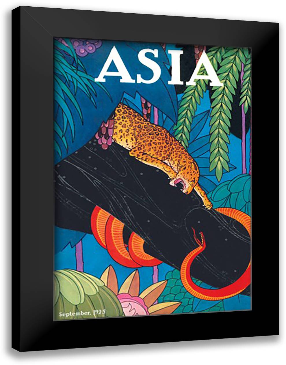 Leopard and the Serpent 16x22 Black Modern Wood Framed Art Print Poster